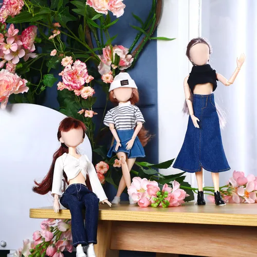 Vista 2 de Geyoga 14 piezas de ropa de muñeca de primavera y accesorios para muñecas de 11.5 pulgadas, accesorios de muñeca de mezclilla, algodón, tela