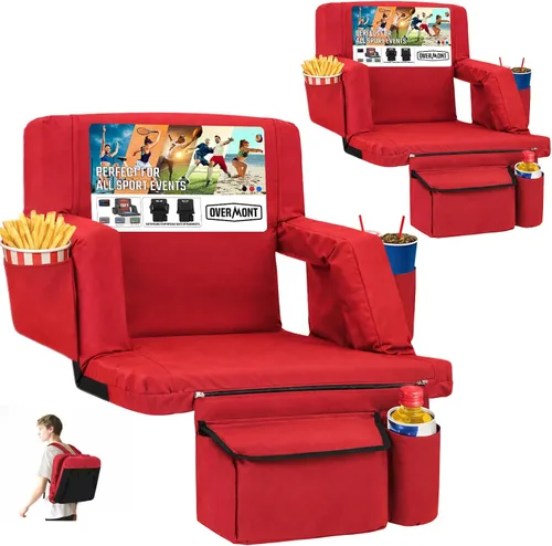 Vista 16 de Overmont Asiento de Estadio con Soporte para la Espalda - Cojín Acolchado de 2.8'' Reclinable de 6 Posiciones Asiento de Gradería con Ganchos Dobles