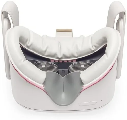 Vista 6 de VR Cover Facial Interface Bracket & Foam Replacement with Lens Protector Cover for Meta Quest 2 (ThrillSeeker Edition - Pink & Light Grey)