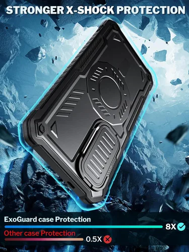 Vista 6 de ExoGuard Funda para Samsung Galaxy S24 con protector de pantalla, funda protectora de goma de cuerpo completo con cubierta de cámara y función atril
