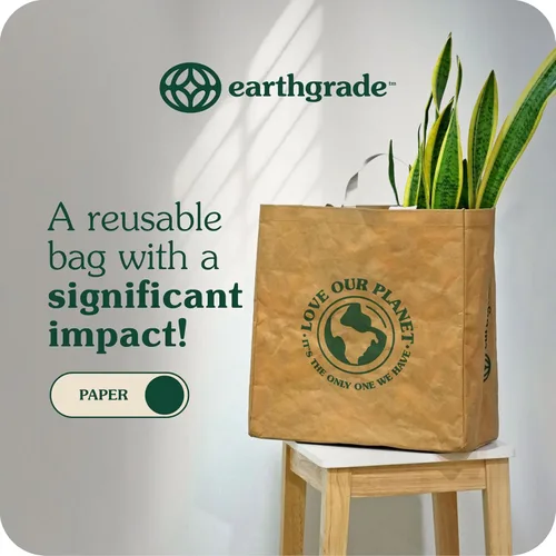 Vista 10 de Reusable Grocery Bag – Large Sustainable Washable Paper Tote with Reinforced Seams. Foldable and Durable.