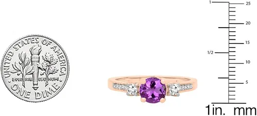 Vista 3 de Dazzlingrock Collection Anillo de compromiso de 3 piedras preciosas redondas de 10 quilates y diamantes para mujer, oro rosa