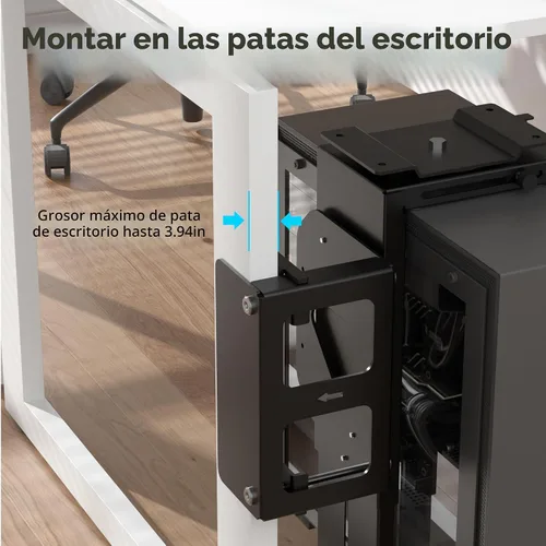 Vista 4 de Pholiten Soporte de CPU para debajo del escritorio, Soporte Universal de CPU para Pata de Escritorio, Soporte Colgante de Caja de Computadora