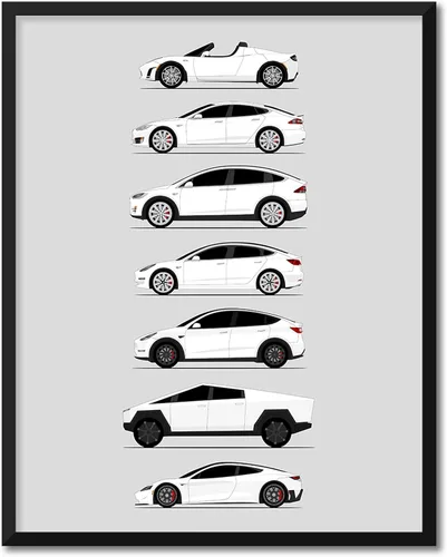 Vista 12 de Custom Car Posters Póster hecho a mano compatible con Tesla Generations e impresión de Roadster, Model S, Model X, Model 3, Model Y, Cyber Truck
