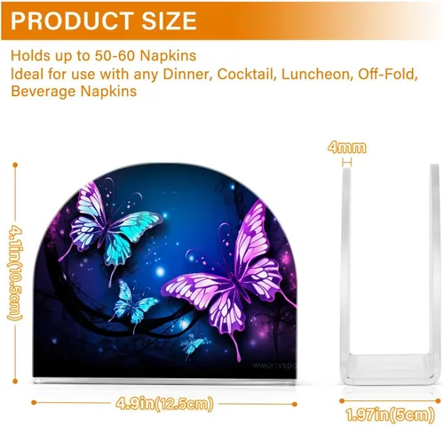 Vista 3 de Servilleteros de mariposa púrpura para mesas, servilleteros de acrílico transparente para servilleteros de cóctel para cocina, restaurante, bar