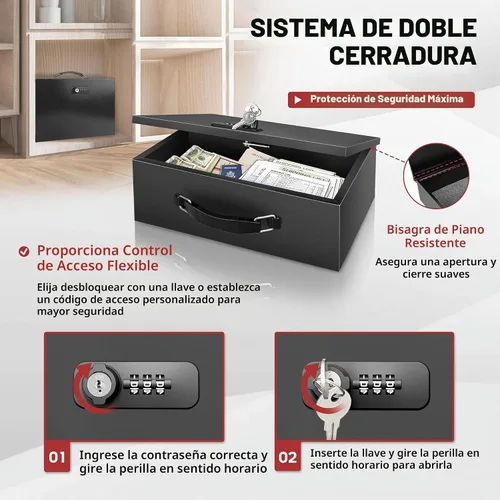 Vista 3 de YIYITOOLS - Caja de seguridad impermeable ignífuga, llave y combinación de doble cerradura