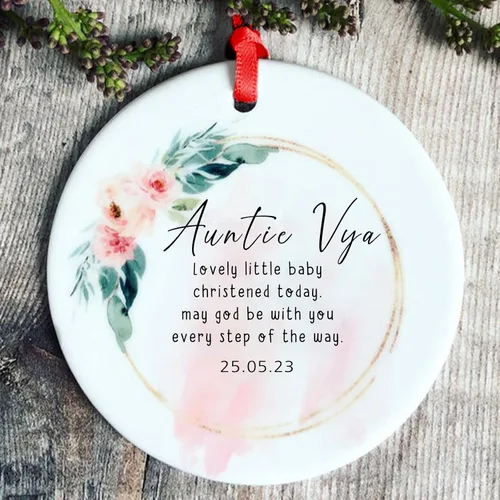 Vista 4 de Recuerdos personalizados de adorno de Navidad para bebé, regalos de bebé que llegan, adornos de cerámica para árbol de Navidad, adornos de primera