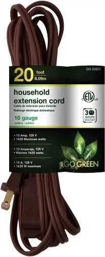 Vista 17 de Go Green Power Inc. Cable de extensión para el hogar de 16/2 de 6 pies con 3 tomas, color marrón, discreto, sin torceduras, cubiertas de seguridad