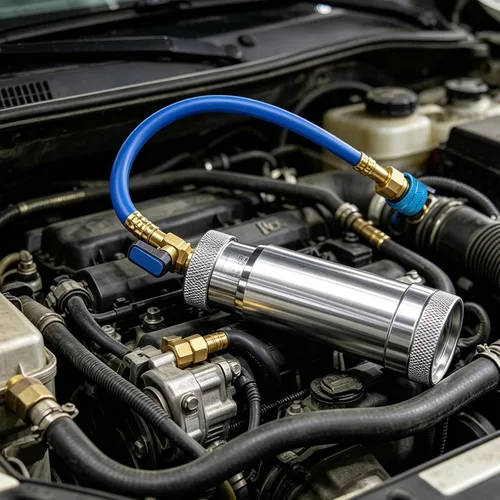Vista 8 de Inyector de tinte CA FANOVO 1234YF con válvula de bola de cierre y preventor de reflujo Upgrade R1234YF AC Oil Injector, 2 OZ Refrigerant Hand