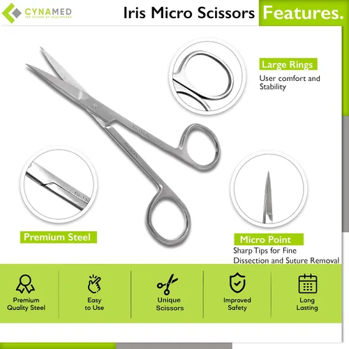 Vista 2 de Cynamed Iris - Tijeras de laboratorio de precisión de microdisección, punta fina recta, perfectas para médicos, enfermeras, EMS, estudiantes