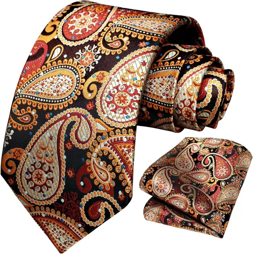 Vista 158 de HISDERN Corbatas para hombre, corbata de cachemira y bolsillo cuadrado tejido clásico floral para hombre, corbata de fiesta de boda