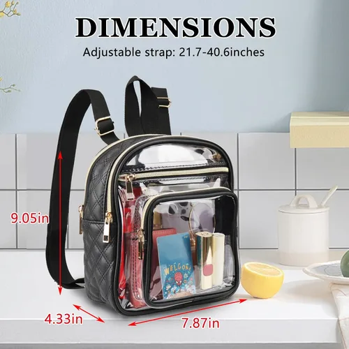 Vista 3 de Mochila transparente aprobada para estadios, resistente mini mochila transparente con bolsillo frontal para conciertos, eventos deportivos, trabajo