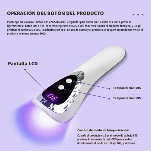 Vista 3 de Luz UV de mano para uñas de gel, mini lámpara de uñas portátil con flash LED, esmalte de curado de uñas recargable, secado rápido, máquina de secado
