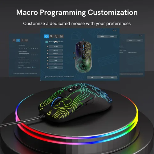 Vista 3 de dagaladoo Ratón negro para juegos con cable, 12800 DPI RGB mouse para juegos con 7 efectos de iluminación, mouse para juegos de PC, compatible