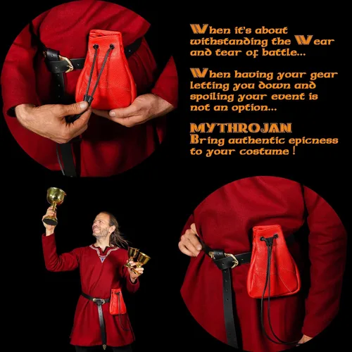 Vista 6 de Mythrojan Medieval Drawstring Bag, Ideal for SCA LARP Reenactment & Ren fair-Full Grain Leather