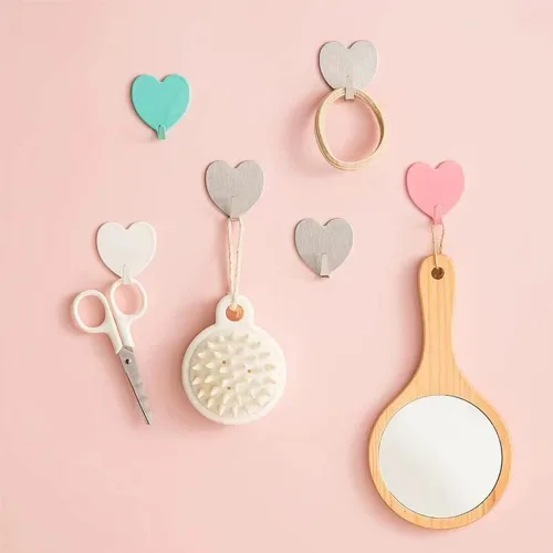 Vista 3 de JtmyAota Paquete de 6 ganchos decorativos de pared en forma de corazón, gancho de pared adhesivo fuerte de acero inoxidable para el hogar, cocina
