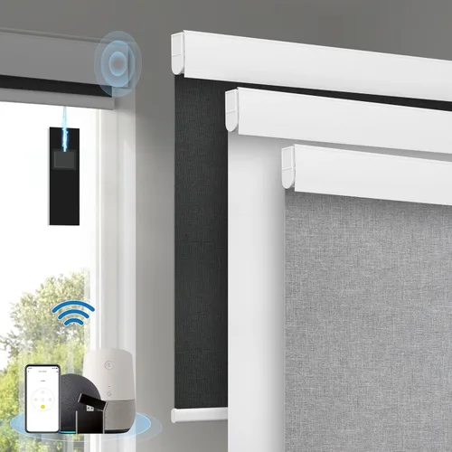 Vista 8 de Persianas inteligentes motorizadas con control remoto, persianas enrollables de tela de pasto con cubierta de cenefa, persianas eléctricas opacas