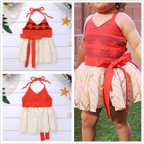 Vista 3 de Traje de baño para niñas pequeñas, con encaje halter, espalda descubierta, vestido de tul