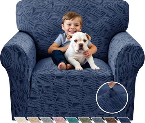 Vista 18 de YEMYHOM 1 Pieza Fundas Elásticas para Sofá de 3 Cojines, Funda de Sofá Jacquard con Parte Inferior Elástica Antideslizante, Funda Engrosada Azul