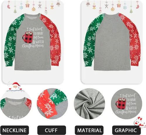 Vista 5 de Anbech Merry Christmas Trees Graphic Shirt Women Funny Car Graphic Xmas Top Long Sleeve Vacation Pullover