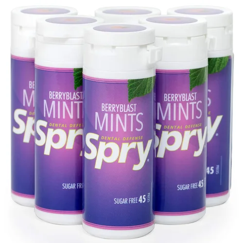 Vista 7 de Spry Xylitol Berry Blast Mints Caramelos sin azúcar - promueve la salud oral, aumenta la producción de saliva, detiene el mal aliento, sin OGM, sin