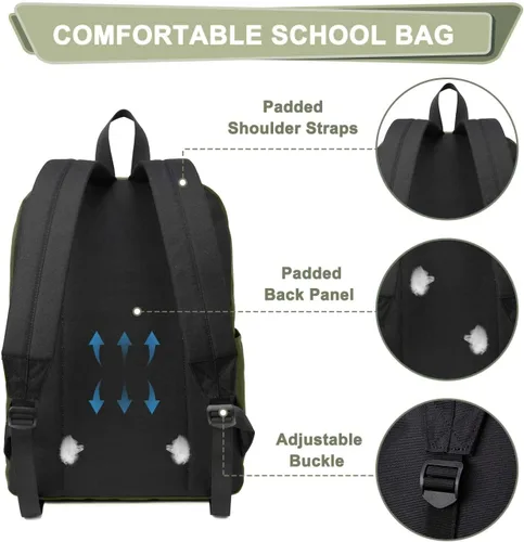 Vista 3 de Kasqo Mochila para mujeres y hombres, mochila clásica ligera y resistente al agua para adolescentes, niñas, niños, mochila informal de viaje escolar