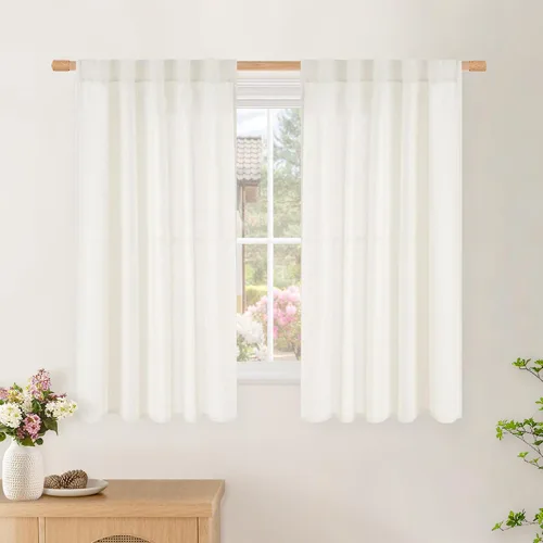 Vista 109 de BGment Cortinas cortas de lino marfil de 36 pulgadas de largo para ventanas de cocina, pequeñas cortinas texturizadas rústicas para café sobre