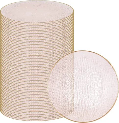 Vista 35 de PARTY BARGAINS Placas de carga de 13 pulgadas, paquete de 4, borde dorado transparente, cargadores desechables resistentes para comedor elegante Un
