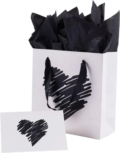 Vista 9 de ysmile Pequeña bolsa de regalo negra con papel de seda para hombres, fiesta de cumpleaños, aniversario, día del padre, 7.8 pulgadas, corazón dorado