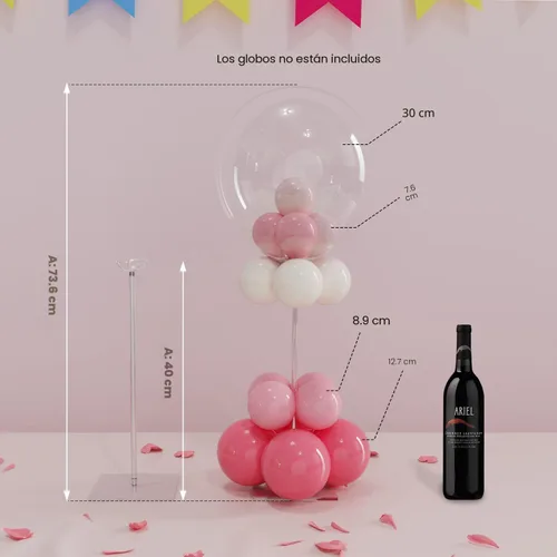 Vista 2 de YALLOVE Kit de soporte para globos de mesa de acrílico transparente, paquete de 4 soportes para palos de globos de 15.75 pulgadas con base