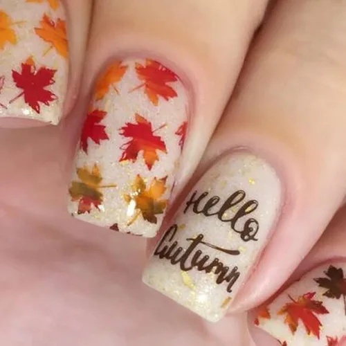 Vista 22 de Uñas postizas a presión de otoño, uñas postizas cortas cuadradas de MABKJLF con diseños de hojas de arce, pegamento brillante en uñas, uñas
