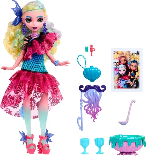 Vista 9 de Muñeca Monster High, Clawdeen Wolf en estilo de fiesta de bola de monstruo con accesorios temáticos incluyendo globos