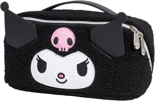 Vista 3 de Bolsa Organizadora de Maquillaje de Viaje Impressions Vanity Kuromi, Bolsa de Cosméticos con Cremallera que se Abre Plana con Textura de Tela Sherpa