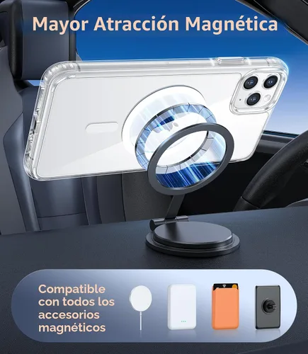 Vista 4 de FNTCASE para iPhone 11 Pro-Max: Funda de teléfono magnética transparente Compatible con Magsafe, delgada, antiamarillamiento, grado militar