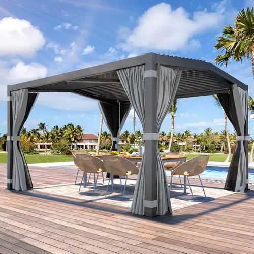 Vista 25 de MELLCOM Pérgola con Persianas – Pérgola de Aluminio de 10 x 10 pies con techo de persianas ajustables y cortinas y redes impermeables