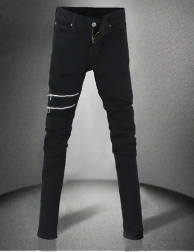 Vista 2 de Casual Mens Punk Skinny Black Denim Jeans Pantalones con Cremalleras
