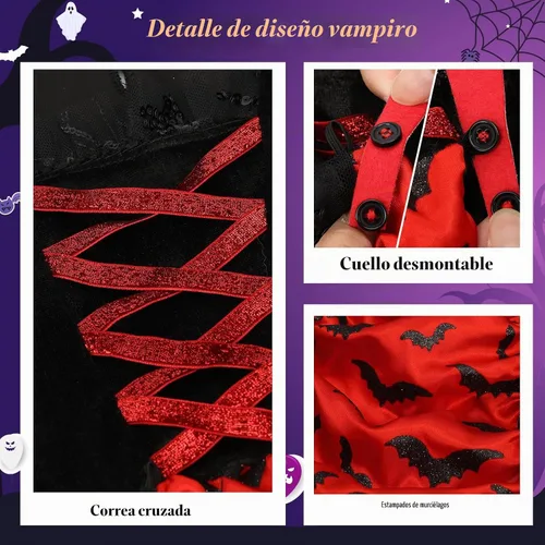 Vista 2 de Meland Disfraz de vampiro para niñas, disfraces de Halloween para niños de 4 a 14 años