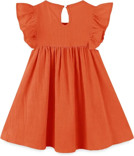 Vista 2 de Vestido de verano de algodón y lino con mangas con vuelo, vestido de playa para bebés y niñas pequeñas