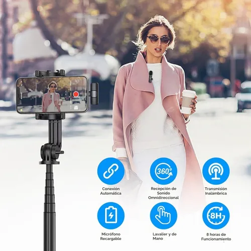 Vista 5 de Moman Micrófono Lavalier inalámbrico para iPhone, micrófono con clip para grabación de video, entrevista, podcast, vlog, YouTube, micrófono