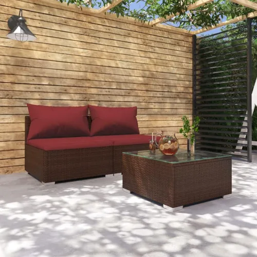 Vista 9 de Juego de patio de ratán de polietileno marrón de 3 asientos, sofá modular al aire libre para jardín/balcón, marco de acero de mimbre resistente a