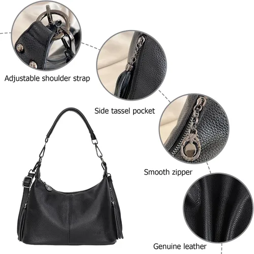 Vista 7 de SMITH SURSEE Bolsos cruzados de cuero para mujer, bolso de hombro pequeño Hobo para mujer, bolsos cruzados con borla