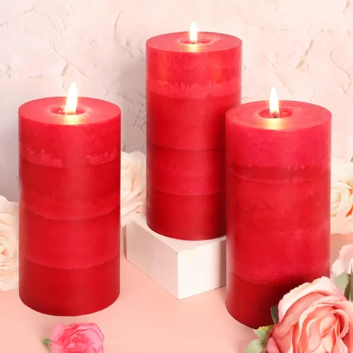 Vista 24 de Velas aromáticas de pilar FLAVCHARM de larga duración, sin goteo, rojas, 3x4 pulgadas