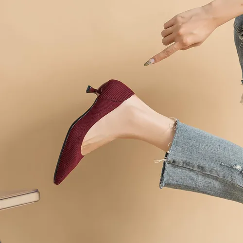 Vista 5 de youngshow Zapatos de tacón bajo para mujer, cómodos zapatos de cuña de punto formales y elegantes, zapatos de cuña para mujer, zapatos clásicos