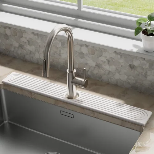 Vista 9 de DK177 Tapete para grifo para fregadero de cocina, bandeja de piedra absorbente de agua para fregadero, tapete de grifo de secado rápido
