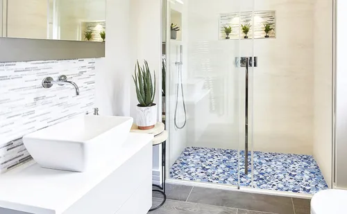 Vista 5 de Parrotile Azulejos Azules de Guijarros para Piso de Ducha, Mosaico para Salpicadero de Baño, Azulejos de Pared (5 Hojas)