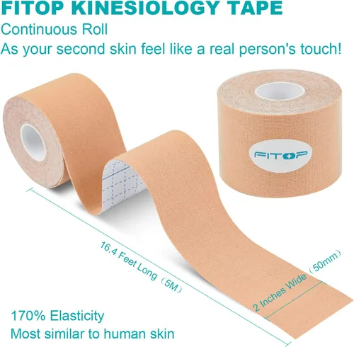 Vista 3 de Kinesiology Tape - Paquete múltiple de 4 rollos de cinta deportiva sin cortar de 2.0 in x 16.4 ft, adhesivo fuerte para apoyo muscular, estabilidad