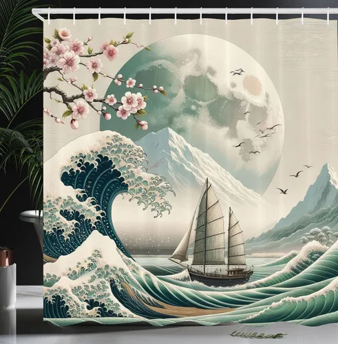 Vista 37 de Ambesonne Cortina de ducha de gato, diseño bohemio de estilo étnico con poses de gatitos sentados y acostados, juego de decoración de baño de tela