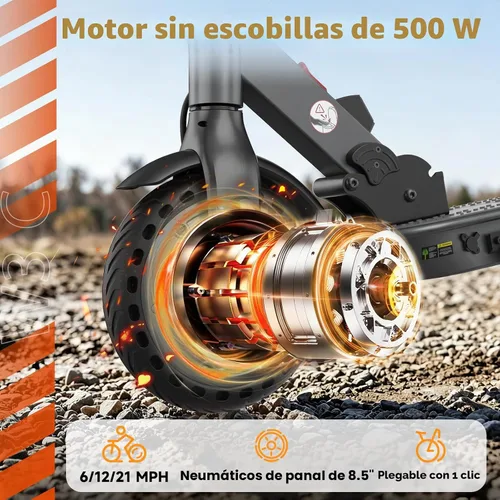 Vista 2 de Scooter eléctrico, motor de 1200W-500W, 28-21 millas, neumáticos de 10 a 8.5 pulgadas, aplicación