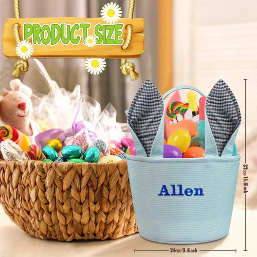Vista 2 de Canastas de Pascua personalizadas para niños, conejo azul, 018B-azul