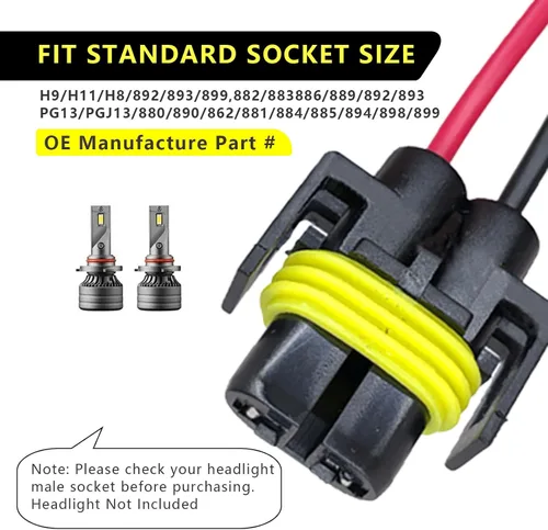 Vista 5 de DWLJX913BL-2PS - 2 conectores de cable para faros delanteros H11, enchufes de arnés de cableado de extensión con cables, adaptador de coleta